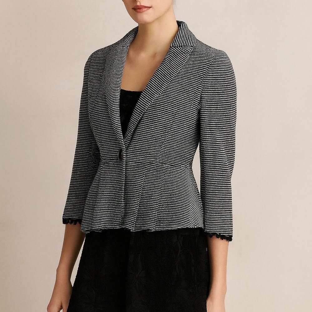 Anthropologie Tabitha Jacket Size S Chandelier Black White Striped Knit Blazer